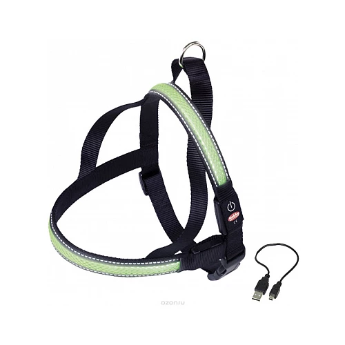 Шлейка для собак Nobby M светодиодная зеленая 60-75 см 