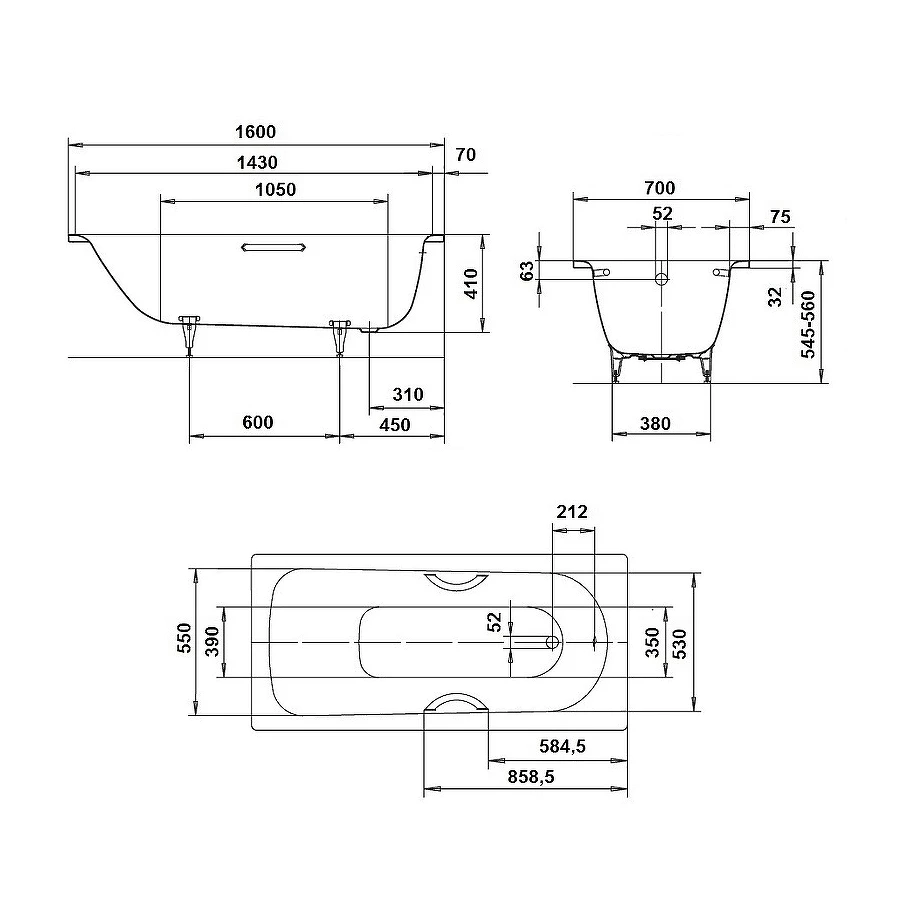 Стальная ванна Kaldewei Saniform Plus standard mod 362-1 111700010001 160x70 см