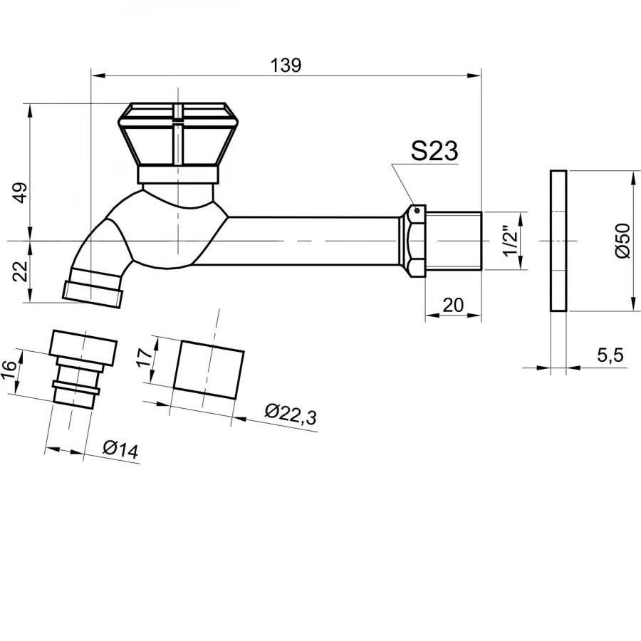 Сливной кран Bronze de Luxe длинный насадка-рассекатель 21595/1