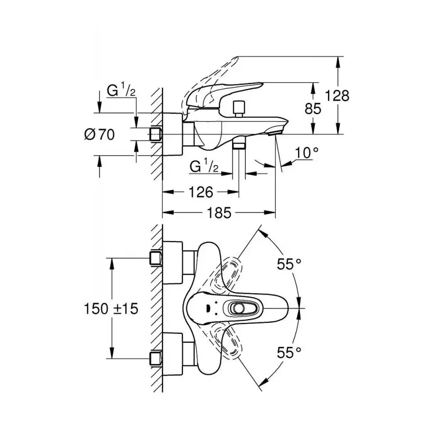 Смеситель для ванны Grohe Eurostyle Белая луна 33591LS3