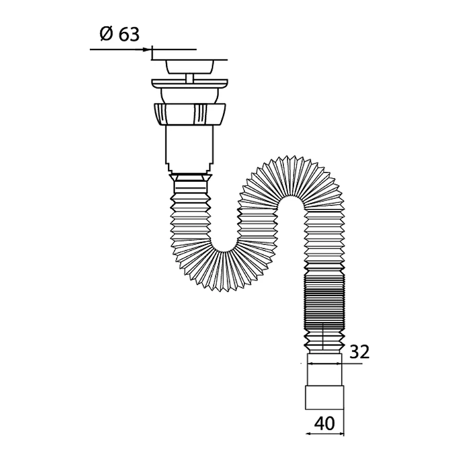 Сифон Wirquin гофрированный 1¼ х 32/40 мм L800 мм 30717987