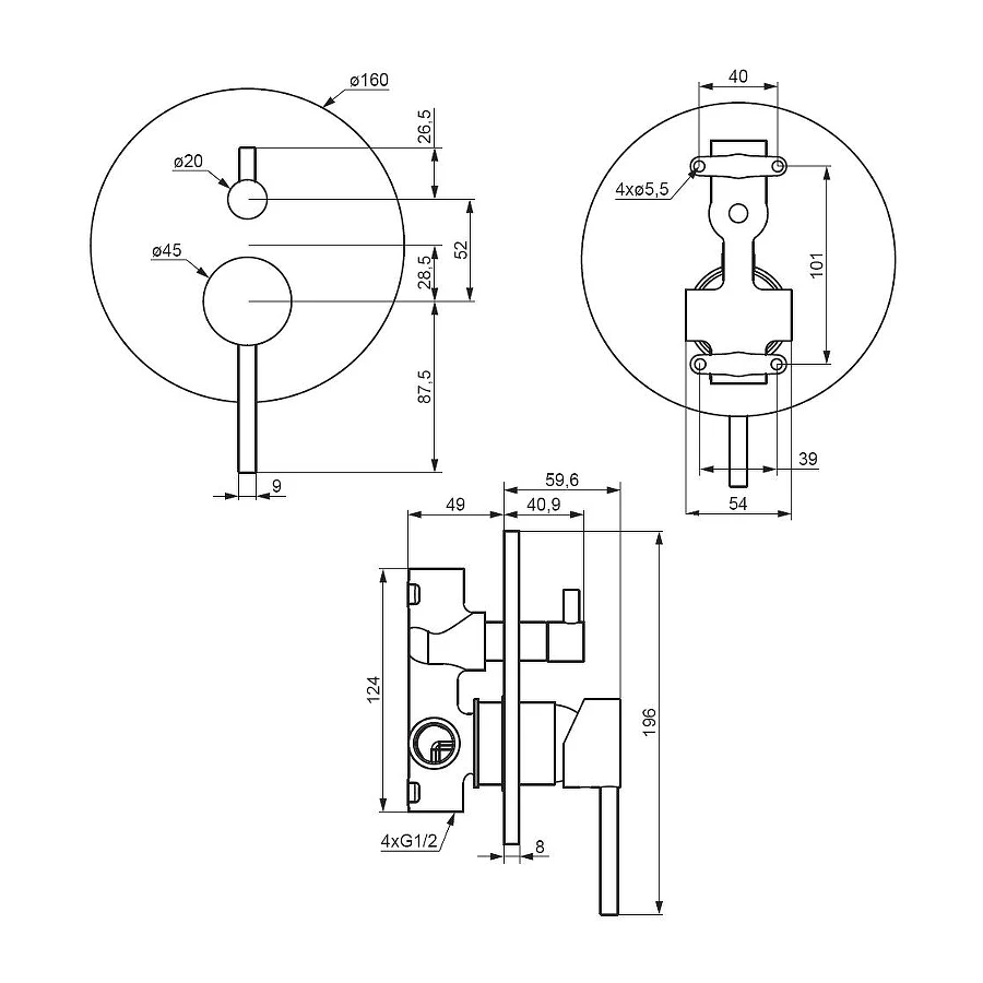 Смеситель для ванны и душа Damixa Scandinavian Pure монтируемый в стену 367100300