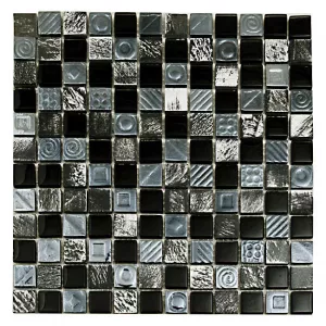 Мозаика Tonomosaic MMD05 из стекла и камня, черная, серебристая, синяя 30*30 см