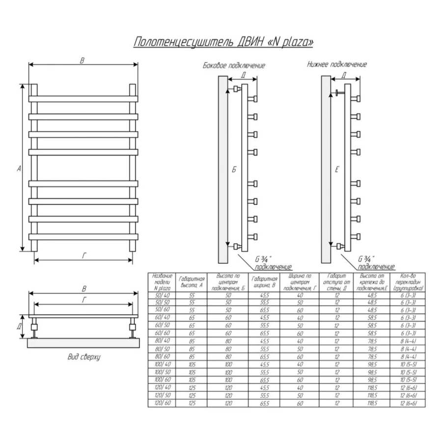 Полотенцесушитель Двин N Plaza 60/50 Водяной К3 Квадрат Полированный