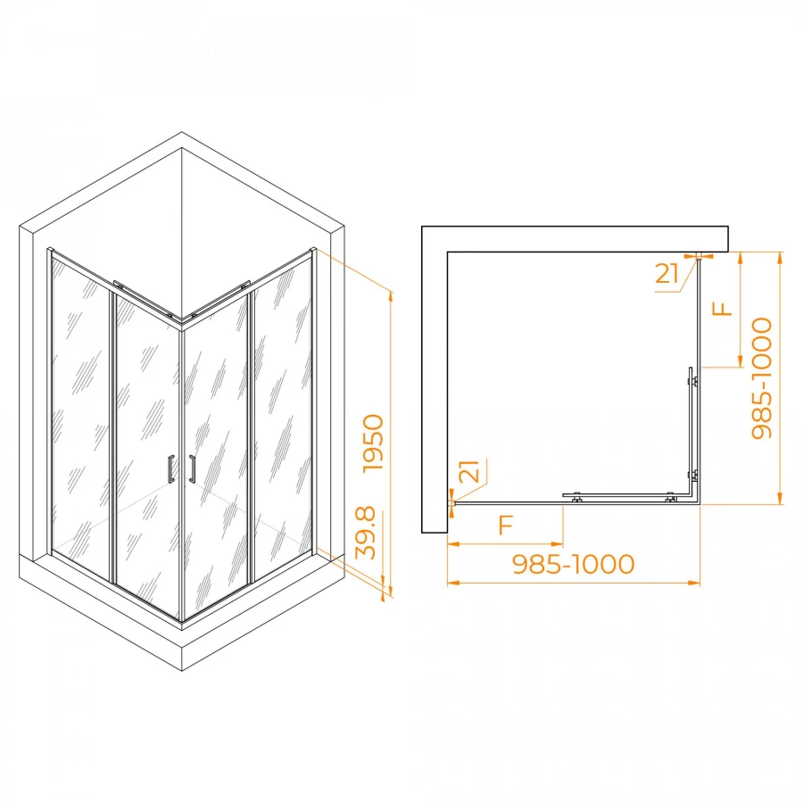 Душевой уголок RGW PA-030B Прозрачное 350803000-14 100х100 см