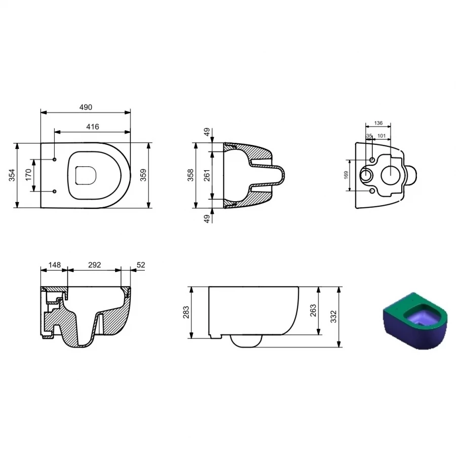 Унитаз подвесной безободковый Bocchi Parma черный матовый 1417-004-0129