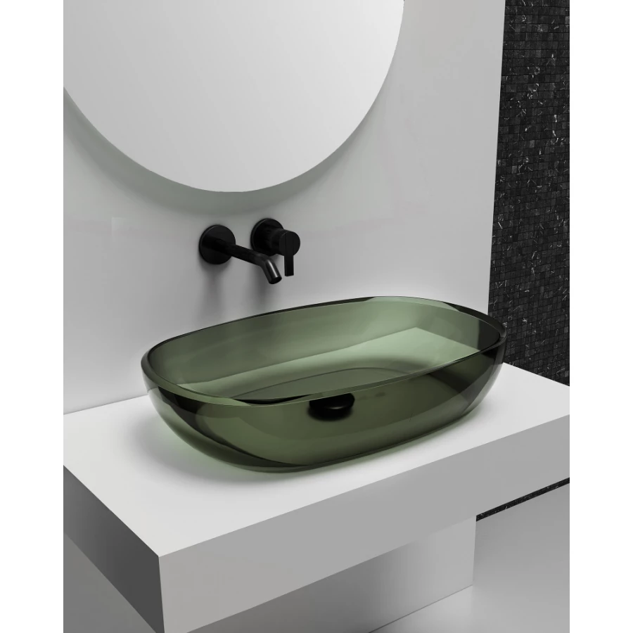 Раковина накладная прозрачная Abber Kristall оливковая AT2805Vesuvian 60х40 см