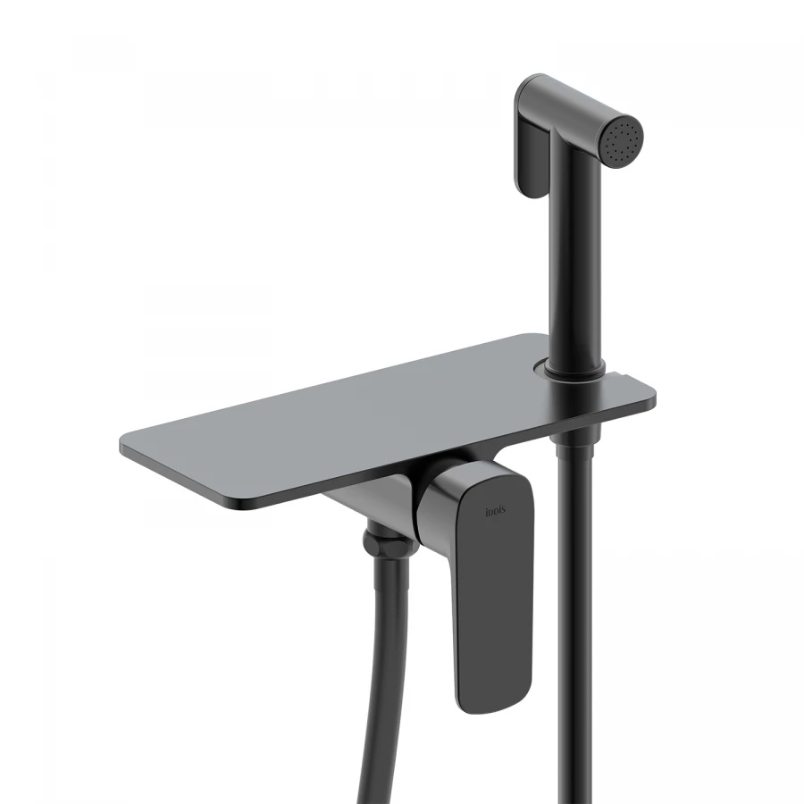 Смеситель Iddis с гигиеническим душем встраиваемый полка черный Axes AXEBLSHi08