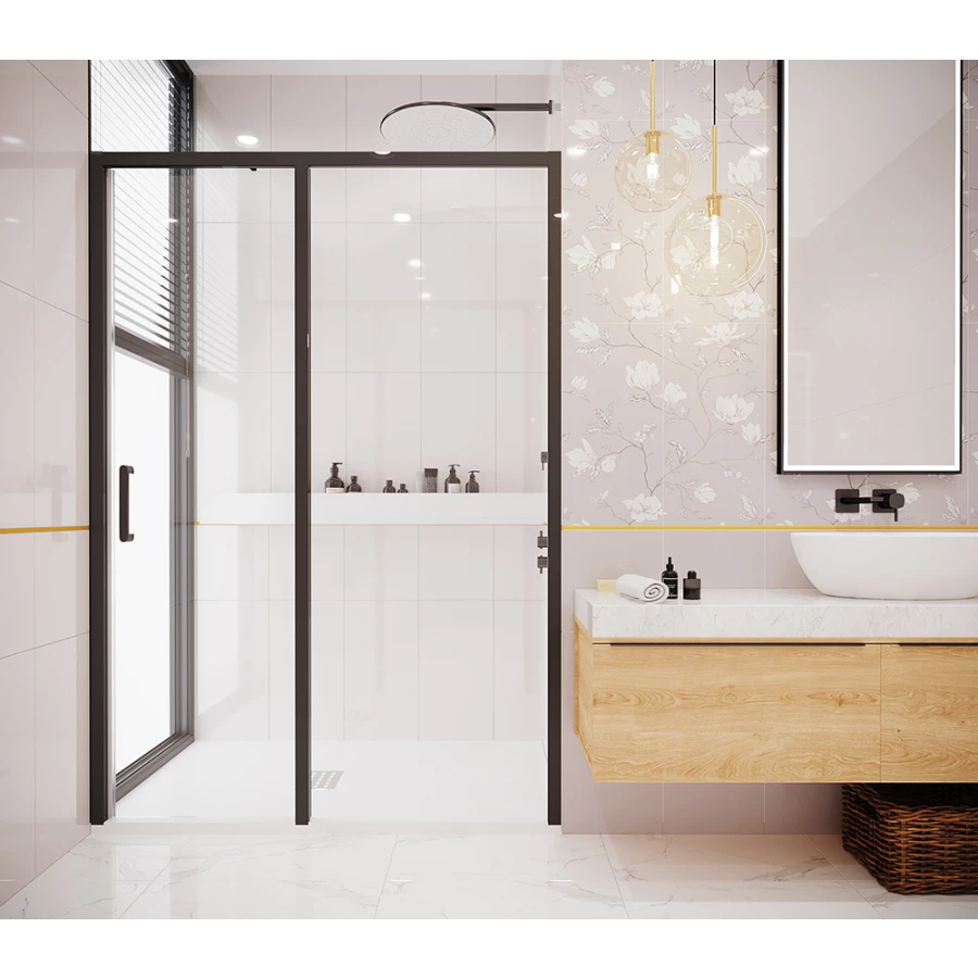 Боковая перегородка Creto Nota профиль черный стекло прозрачное 122-SP-900-C-B-6 90х200 см