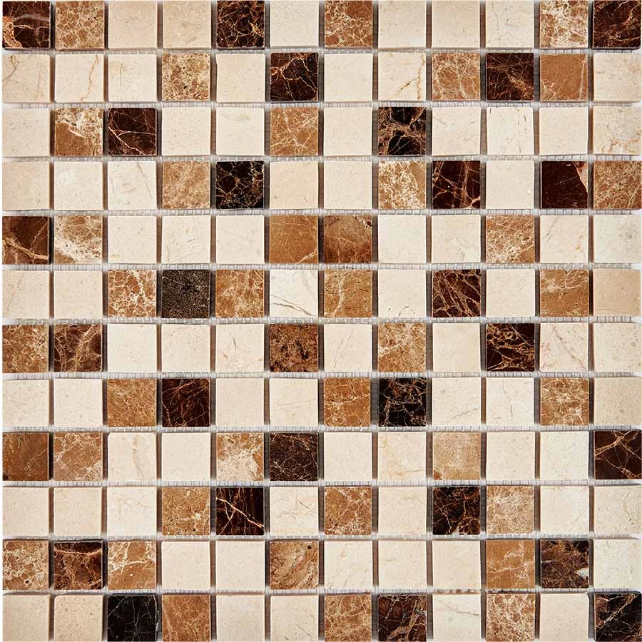 Мозаика Pixel mosaic Мрамор Emperador Dark light Crema Nova чип 23x23 мм сетка Полированная Pix 269 30,5х30,5 см