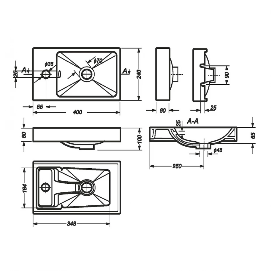 Раковина подвесная Sanita Luxe Fest белый FST40SLWB01 40 см