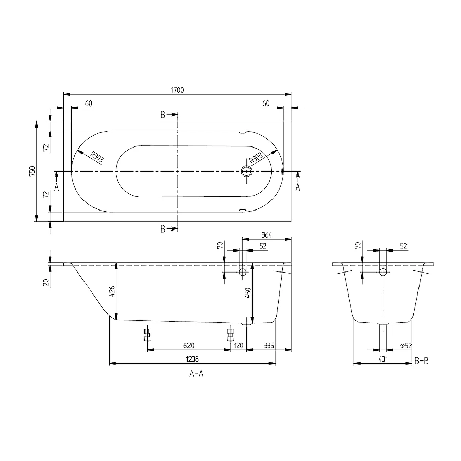 Квариловая ванна Villeroy&Boch Oberon UBQ170OBE2V-01 170x75 см