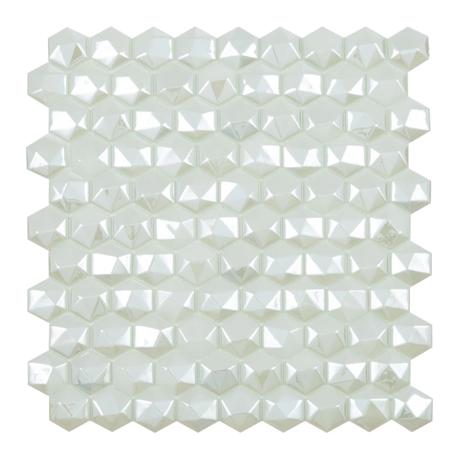 Стеклянная мозаика Vidrepur Hexagon Diamond 350D White 31,7х30,7 см