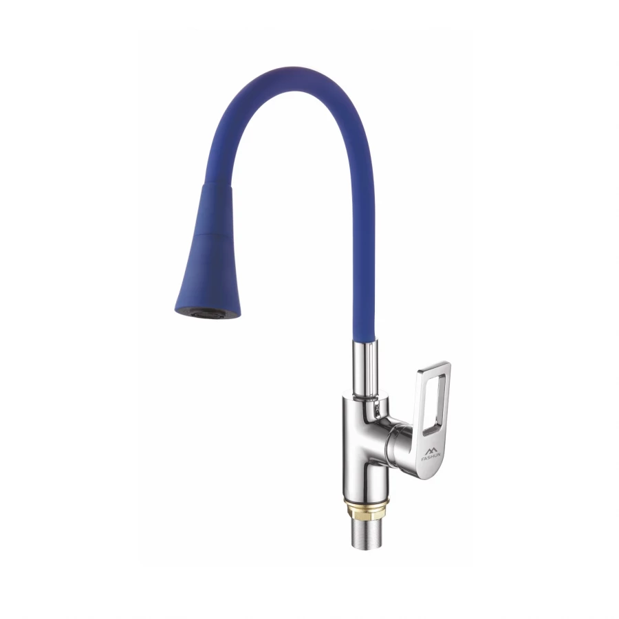Смеситель для кухни Fashun с гибким изливом синий хром A4253+B11