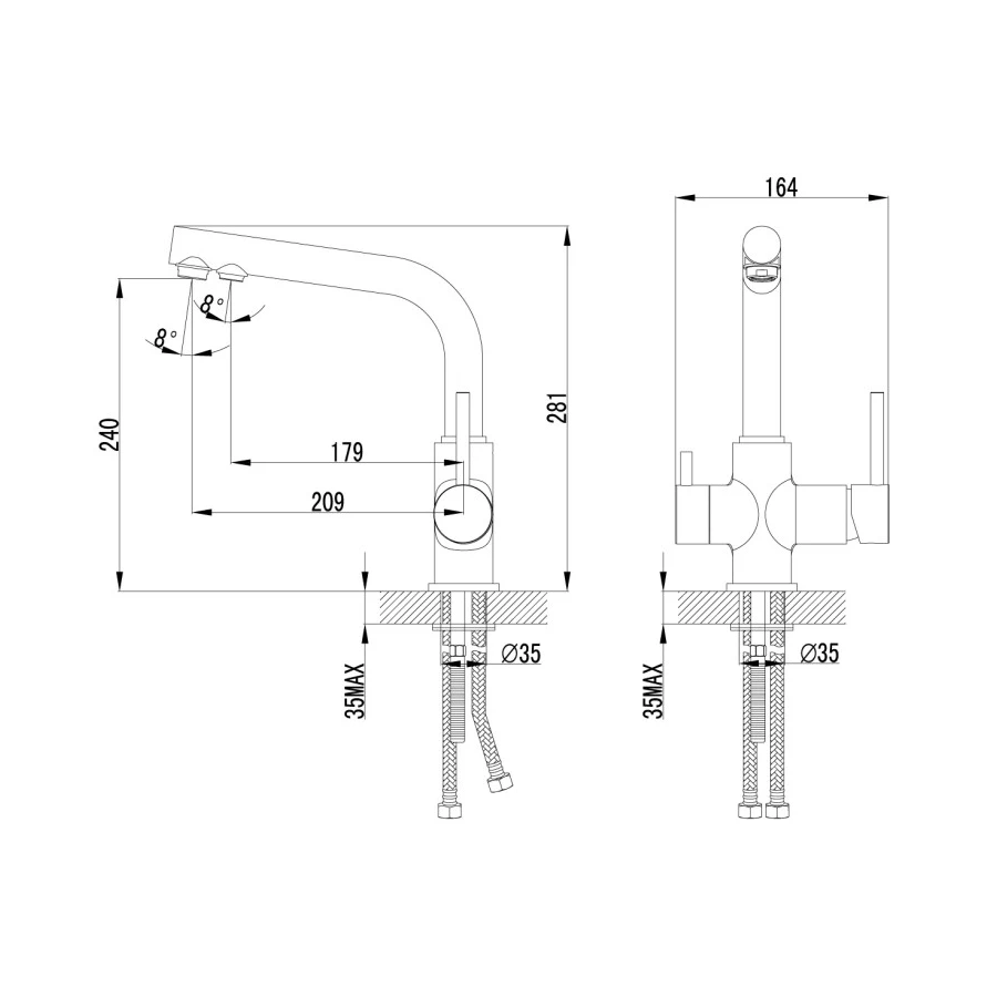 Смеситель для кухни Lemark Comfort с подключением к фильтру питьевой воды цвет серый шёлк LM3061PGS