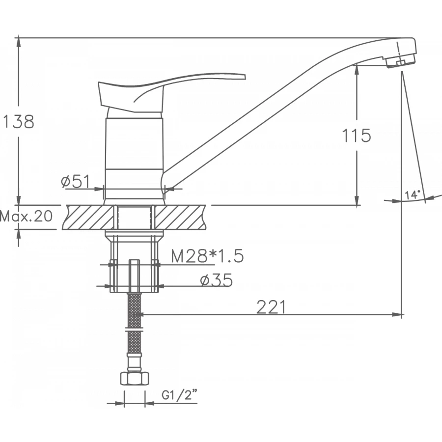 Смеситель Cron для кухни хром CN4901
