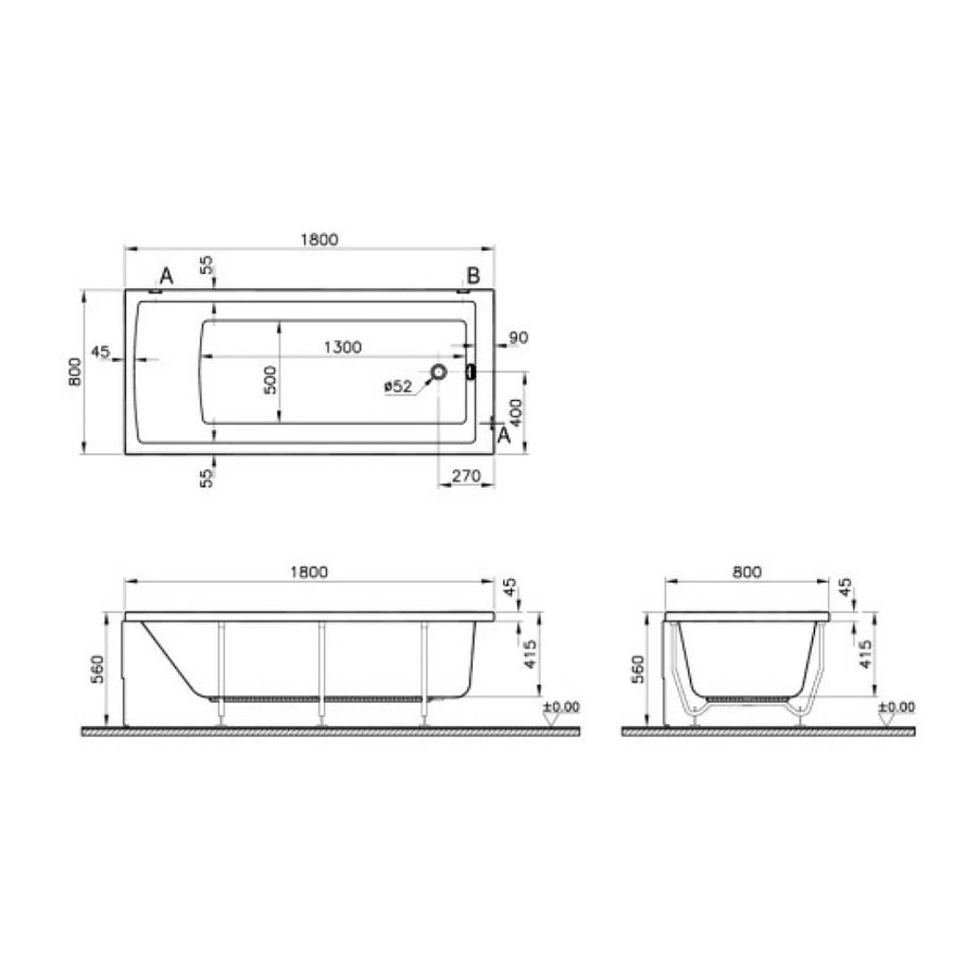 Ванна Vitra Neon слив на торце 55840001000 180х80 см