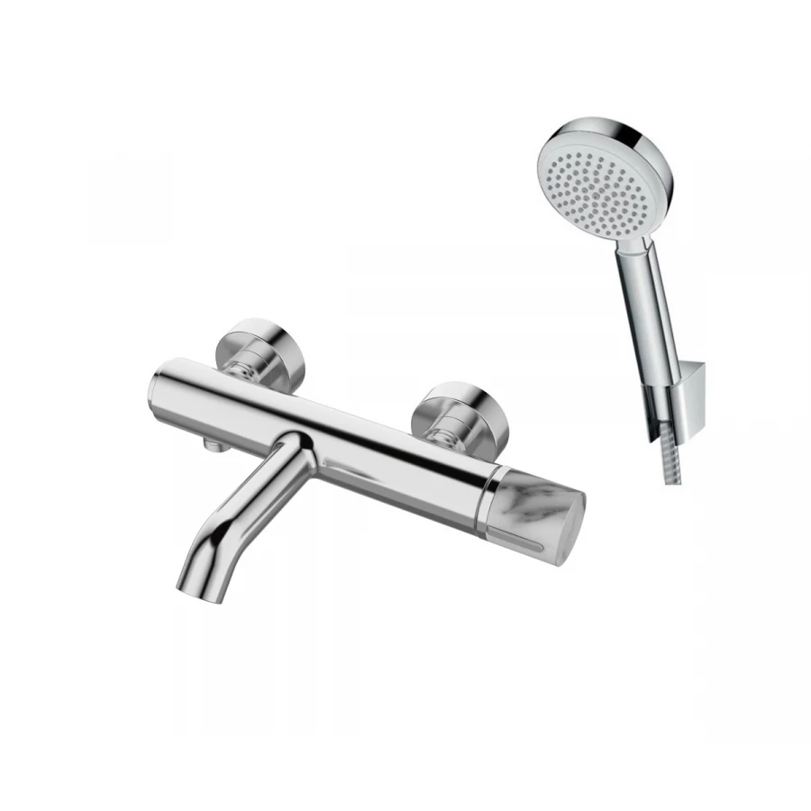 Смеситель для ванны и душа Bronze de Luxe с душевой лейкой Focus хром/мрамор 24603CM