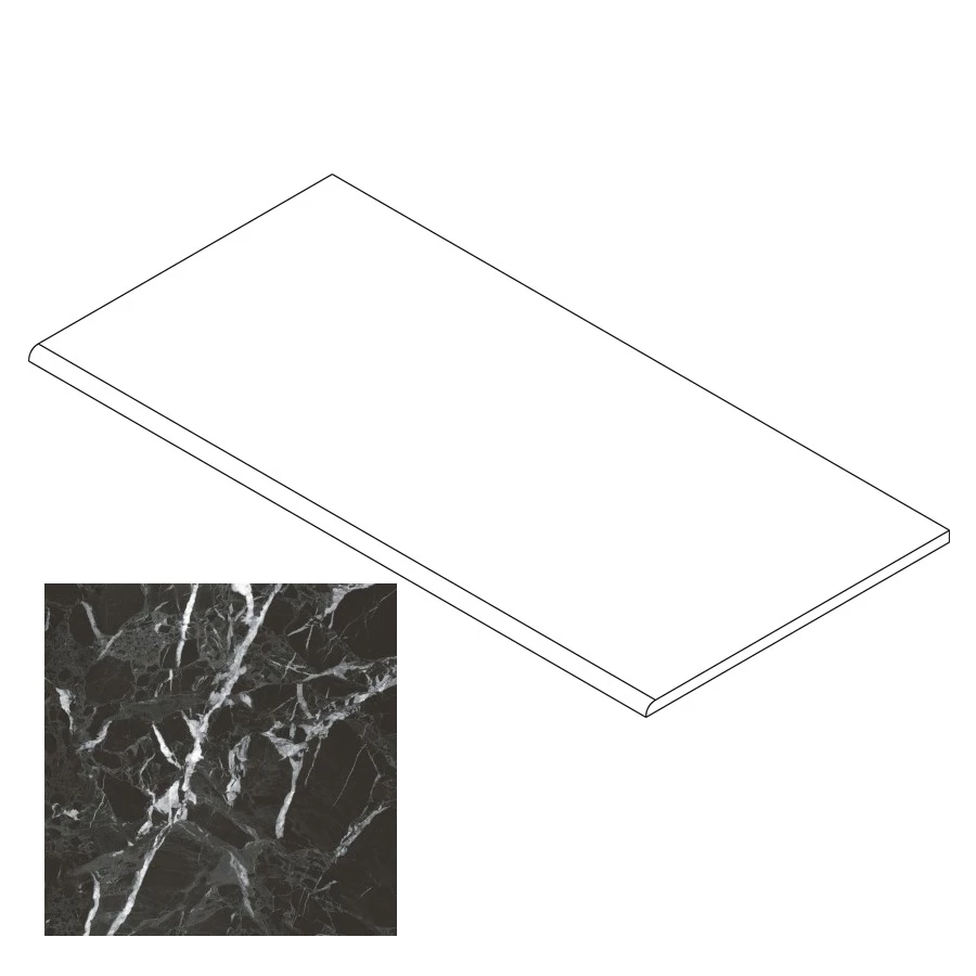 Ступень Gresse Simbel с завальцовкой мрамор черно-серый матовая GRS05-02 120х29,5 см