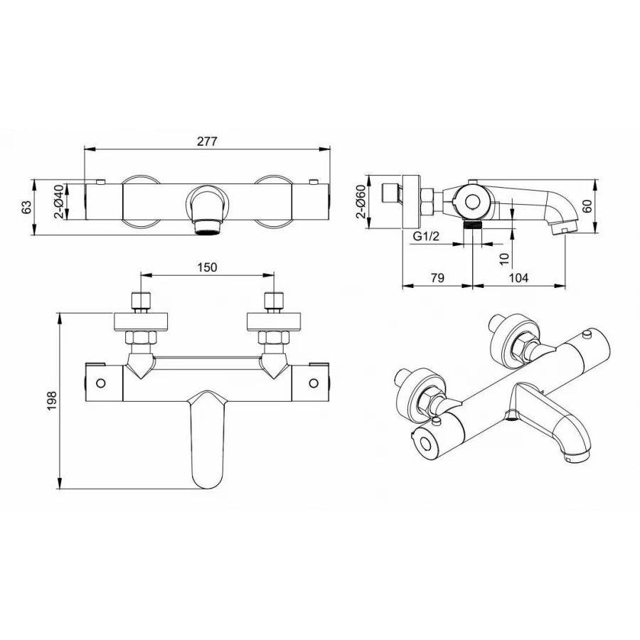Смеситель Aquatek термостатический для ванны матовый черный AQ1043MB