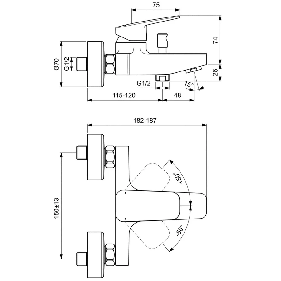 Смеситель для ванны Ideal Standard Ceraplan настенный хром BD256AA