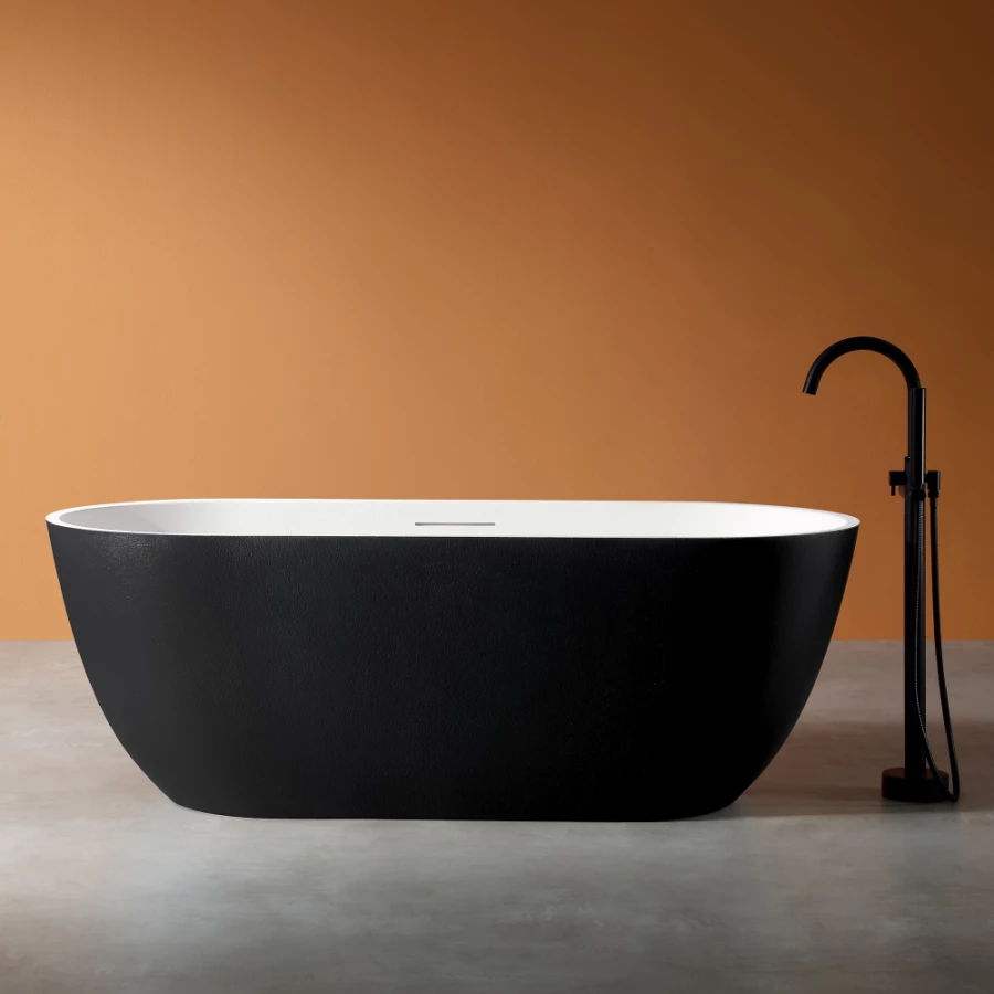 Ванна из искусственного камня Abber Frankfurt черно белая матовая AM9941BW 170х75 см