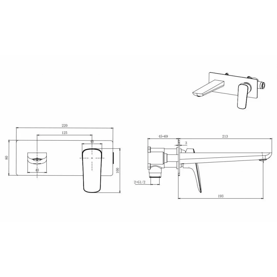 Смеситель Aquatek Вега для раковины настенный внешняя и скрытая часть AQ1013CR