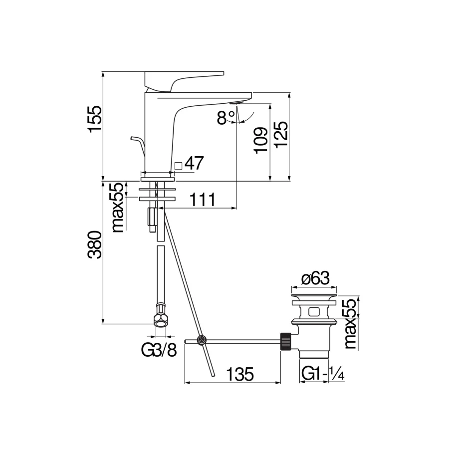 Смеситель для раковины Nobili Seven Chrome SE124118/1CR