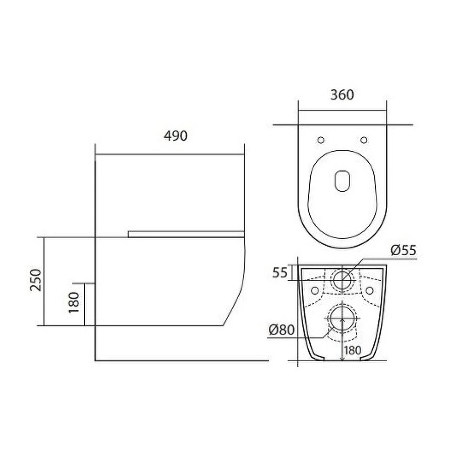 Унитаз подвесной безободковый Aquatek Европа тонкое сиденье с механизмом плавного закрывания крепеж AQ1106-00 49х36х25 см