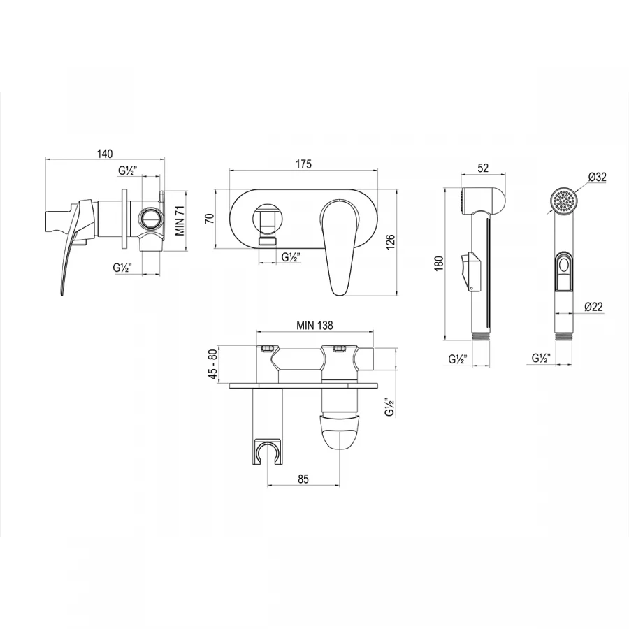 Смеситель Lemark Linara с гигиеническим душем встраиваемый хром LM0419C
