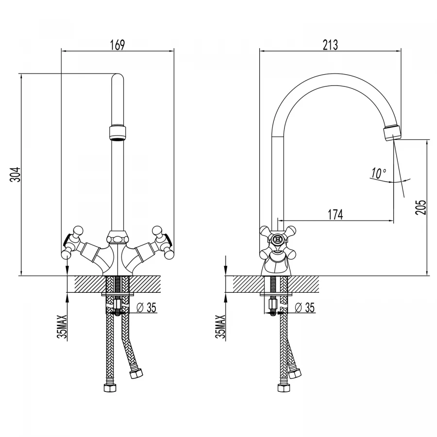 Смеситель для кухни Azario керамическая кран-букса хром AZ-HU245899