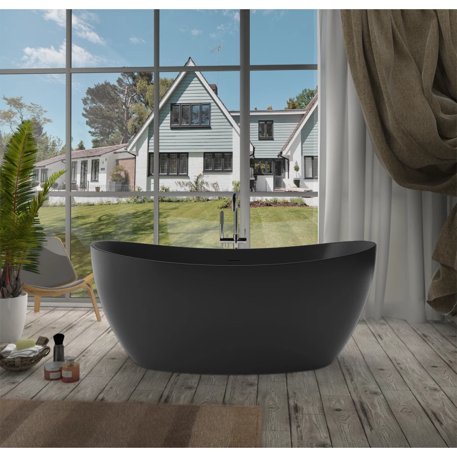 Ванна акриловая Azario Glasgow свободностоящая в комплекте с сифоном и металлической рамой цвет черный GLA18080MB 180х80х66.5 см