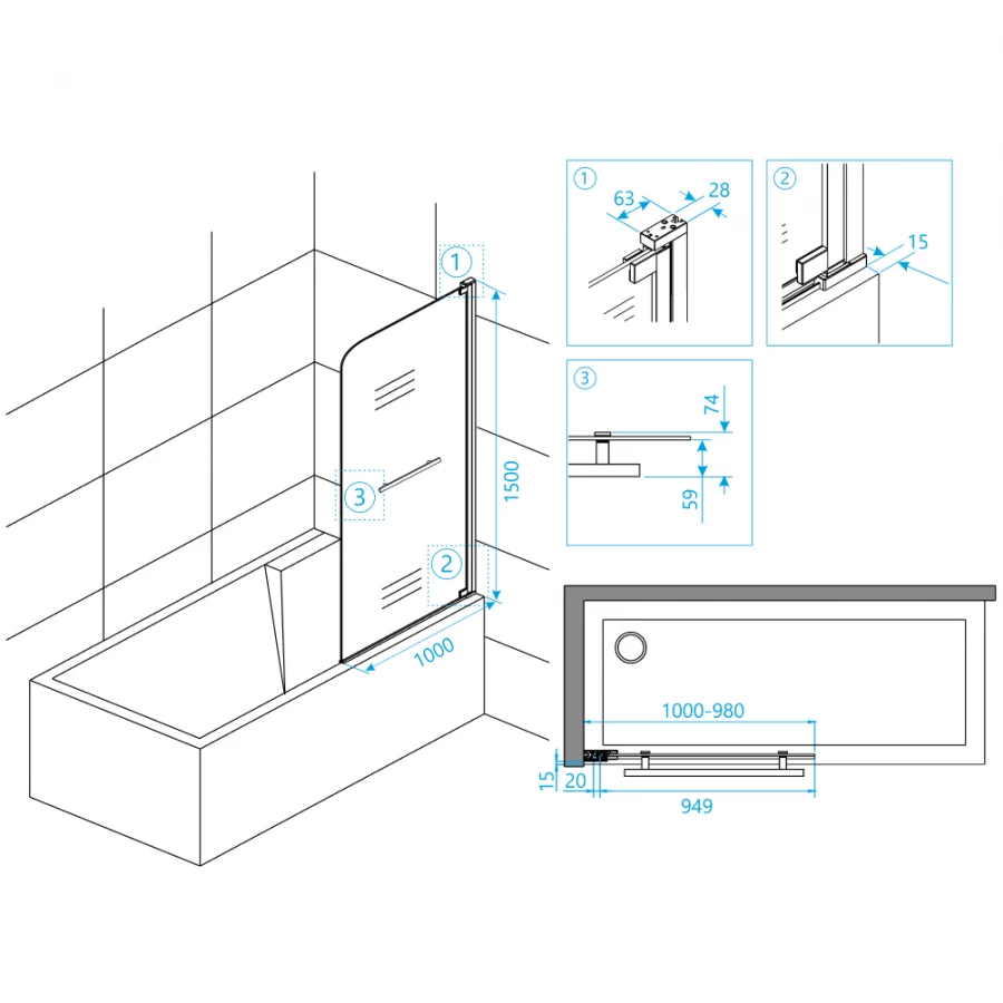 Шторка на ванну RGW SC-02 03110210-11 1000 прозрачное
