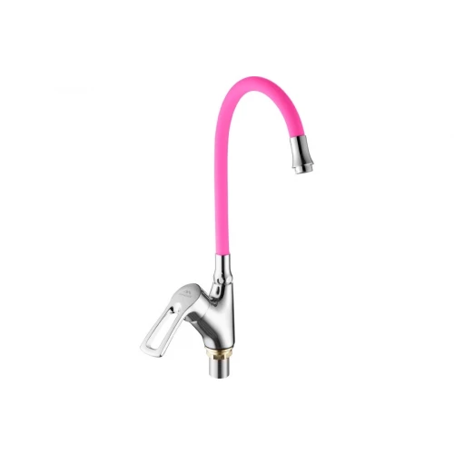 Смеситель для кухни Fashun с гибким изливом розовый хром A4466+A7255