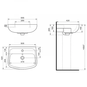 Умывальник Santek Лонги 1 отверстие 1.WH50.1.755 55 см