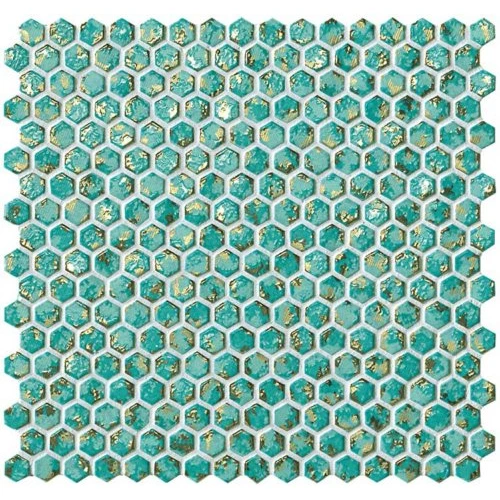 Мозаика Atlas Concorde Dwell Turquoise Hexagon Gold 6DHT 30x30