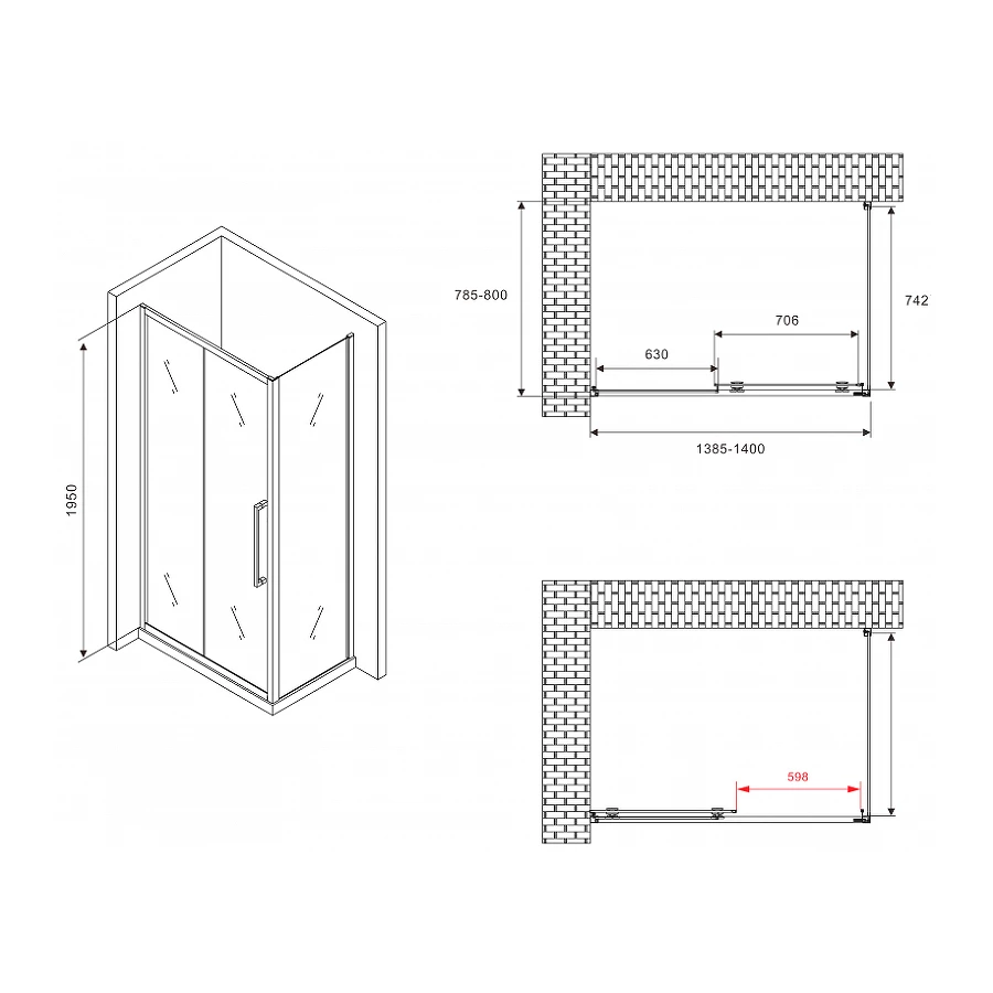 Душевой уголок Abber Schwarzer Diamant AG30140BMH-S80BM