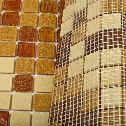 Мозаика Bonaparte Стеклянная мозаика Akros 20х20 глянцевая бежево-коричневая 32,7х32,7 см