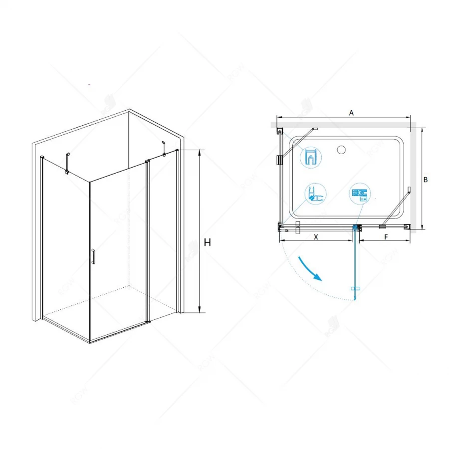 Душевой уголок RGW LE-44 LE-04+Z-14 Прозрачное 06124412-11 110х120 см