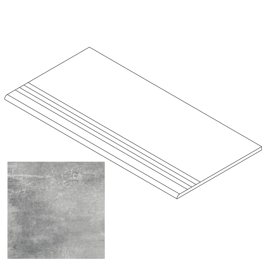 Ступень Gresse Madain с насечками и завальцовкой цемент серый GRS07-06 120х29,5 см