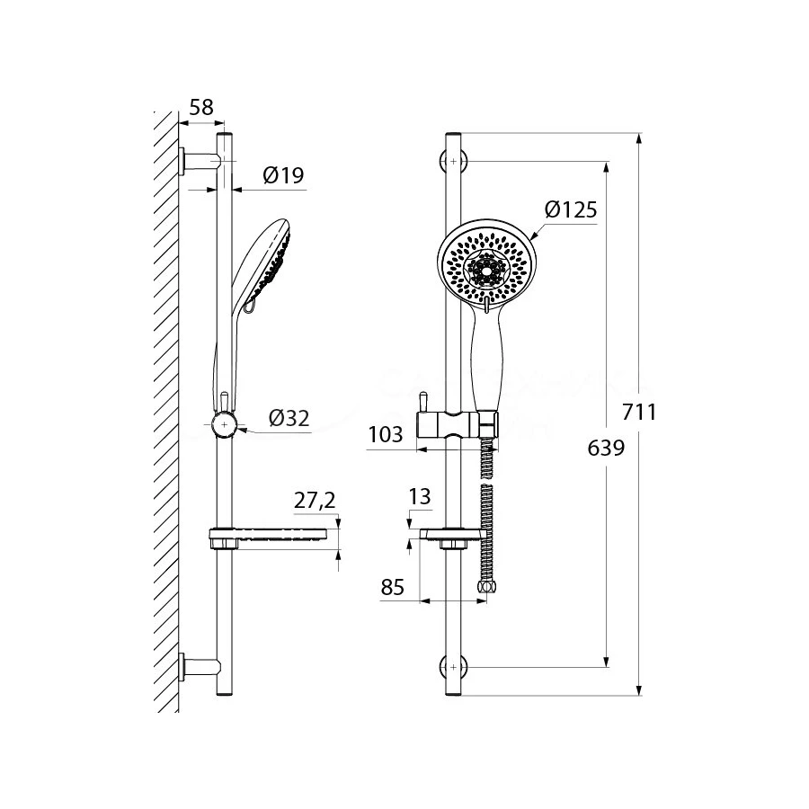 Душевой гарнитур стойка 710 мм лейка 5F D125 мм Iddis TSH0601