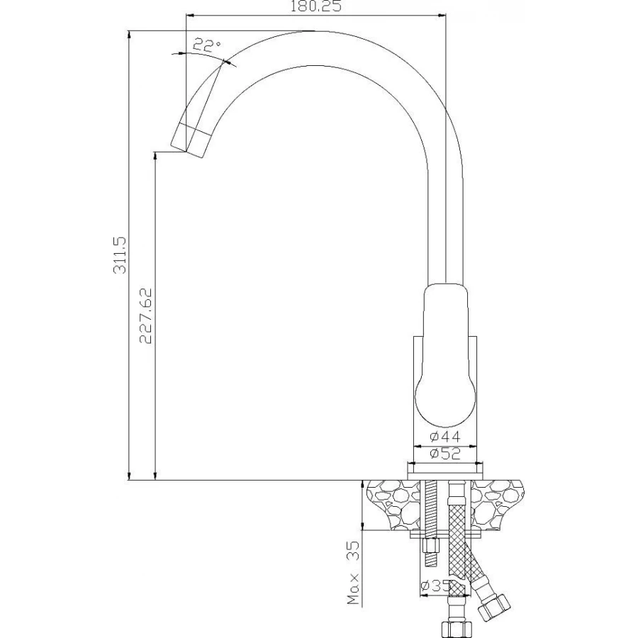 Смеситель для кухонной мойки Rossinka W W35-24 хром