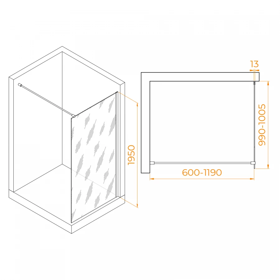 Душевая перегородка RGW WA-010B Матовое-Сатинат 351001010-24 100 см