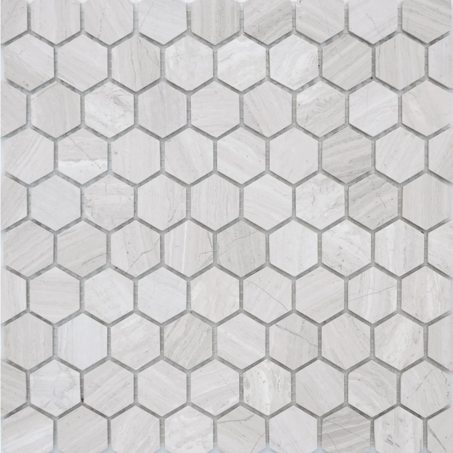 Мозаика из натурального камня LeeDo Ceramica Travertino silver MAT hex серый 28,5x30,5 см