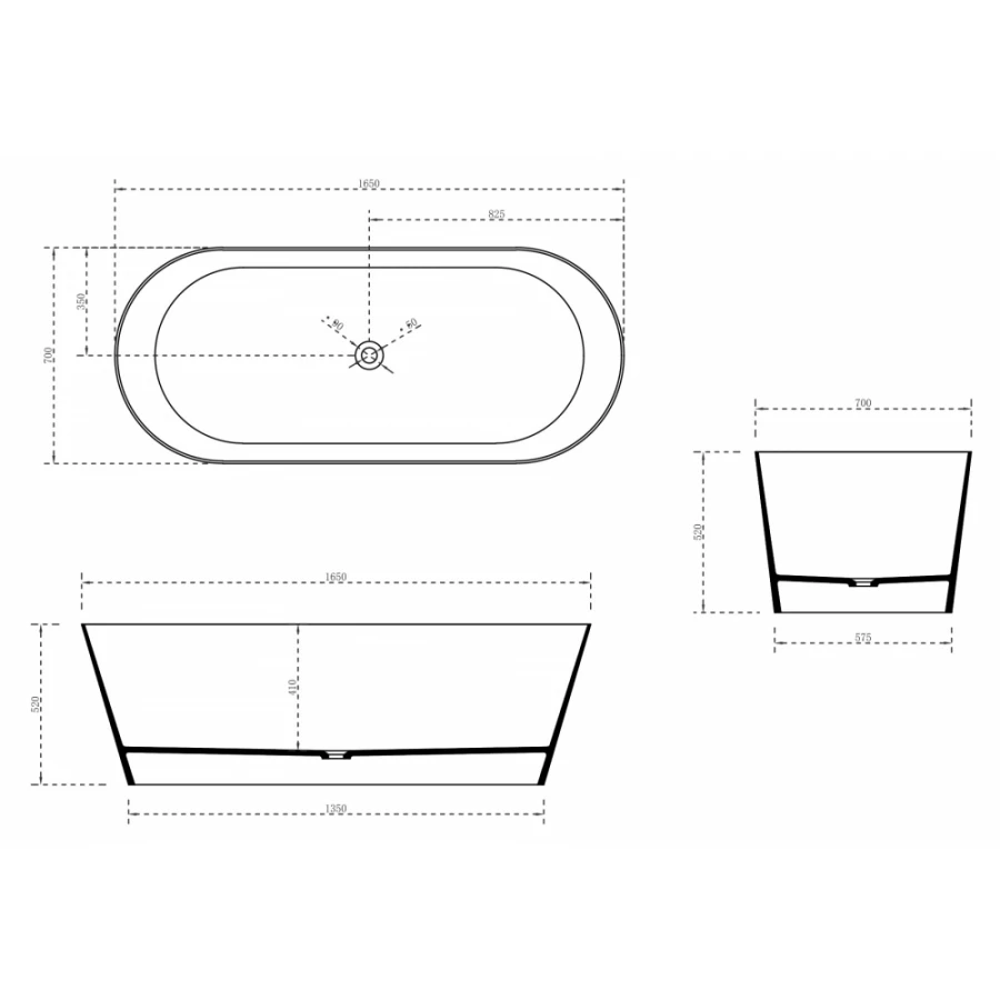 Ванна из искусственного камня Abber Stein белая матовая AS9622 165x70 см