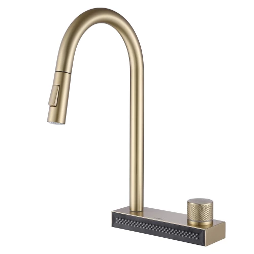 Смеситель Abber Wasser Kreis для кухни с выдвижной лейкой золото матовое AF8114G