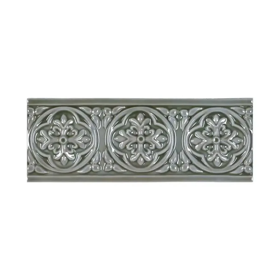 Бордюр настенный Adex Studio Relieve Palm Beach Eucalyptus глянцевый оливковый ADST4004 19,8х7,5