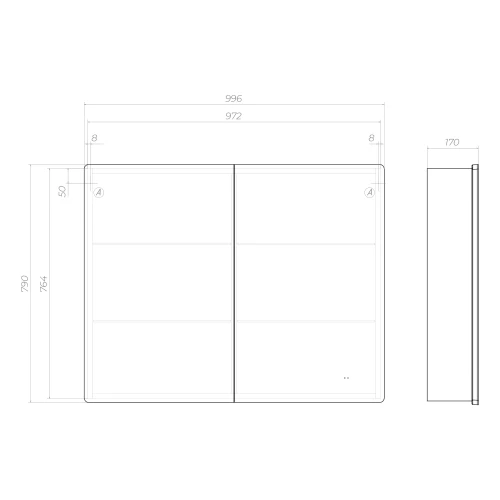 Зеркало шкаф Vigo Geometry Comfort 1000 навесной 222 99.6x79 см