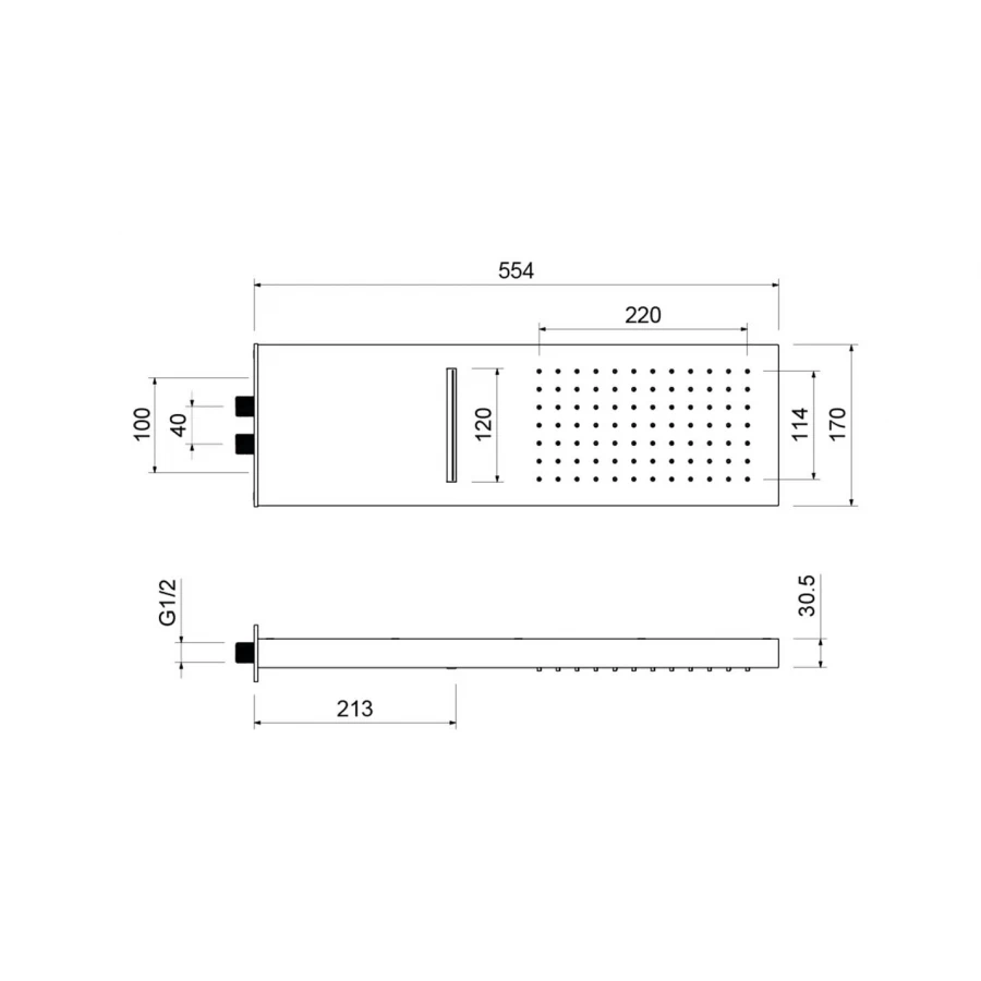 Верхний душ Aquatek настенный 2 jet матовый черный AQ2085MB 550*170*30 мм