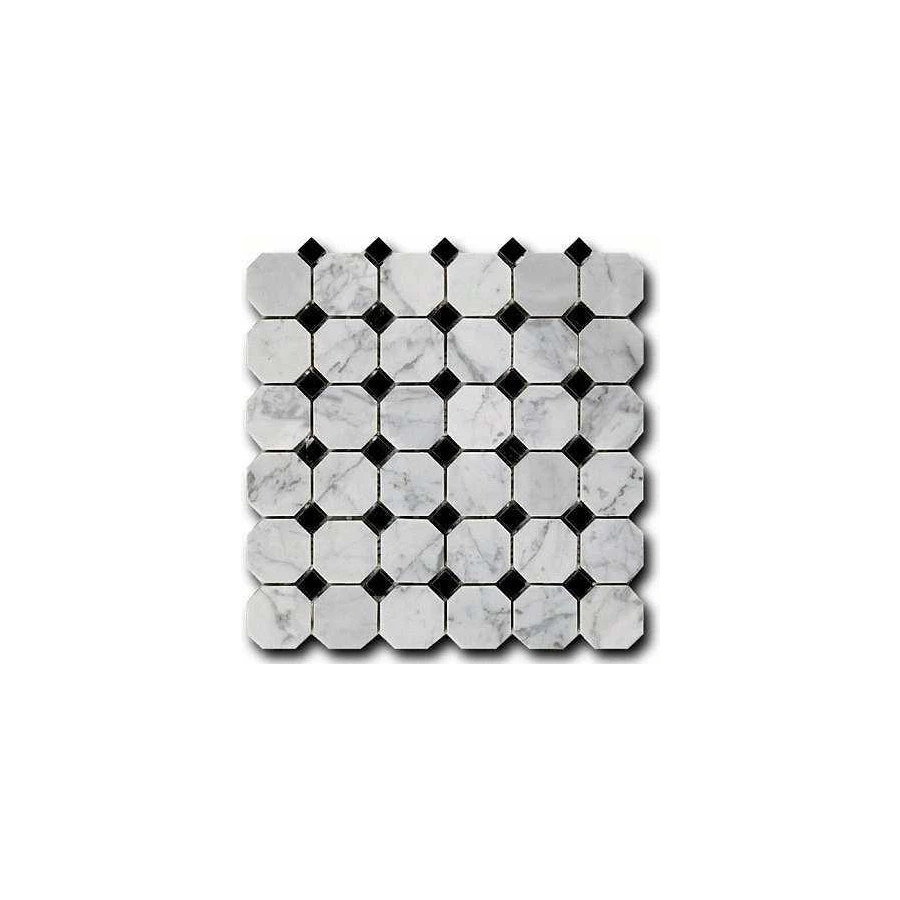 Мозаика из натурального камня Art&Natura Octagon Pattern Marble Mosaic Bianco Nero mm-octagon-bianco+nero глянцевая белая 30,5x30,5 см